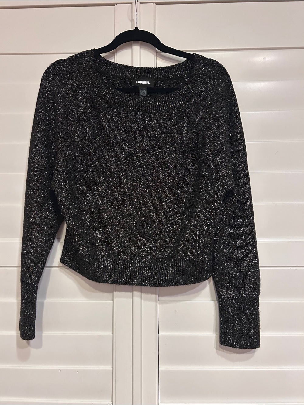 Express Cropped Crewneck Metallic Sweater Black Gold Size Small